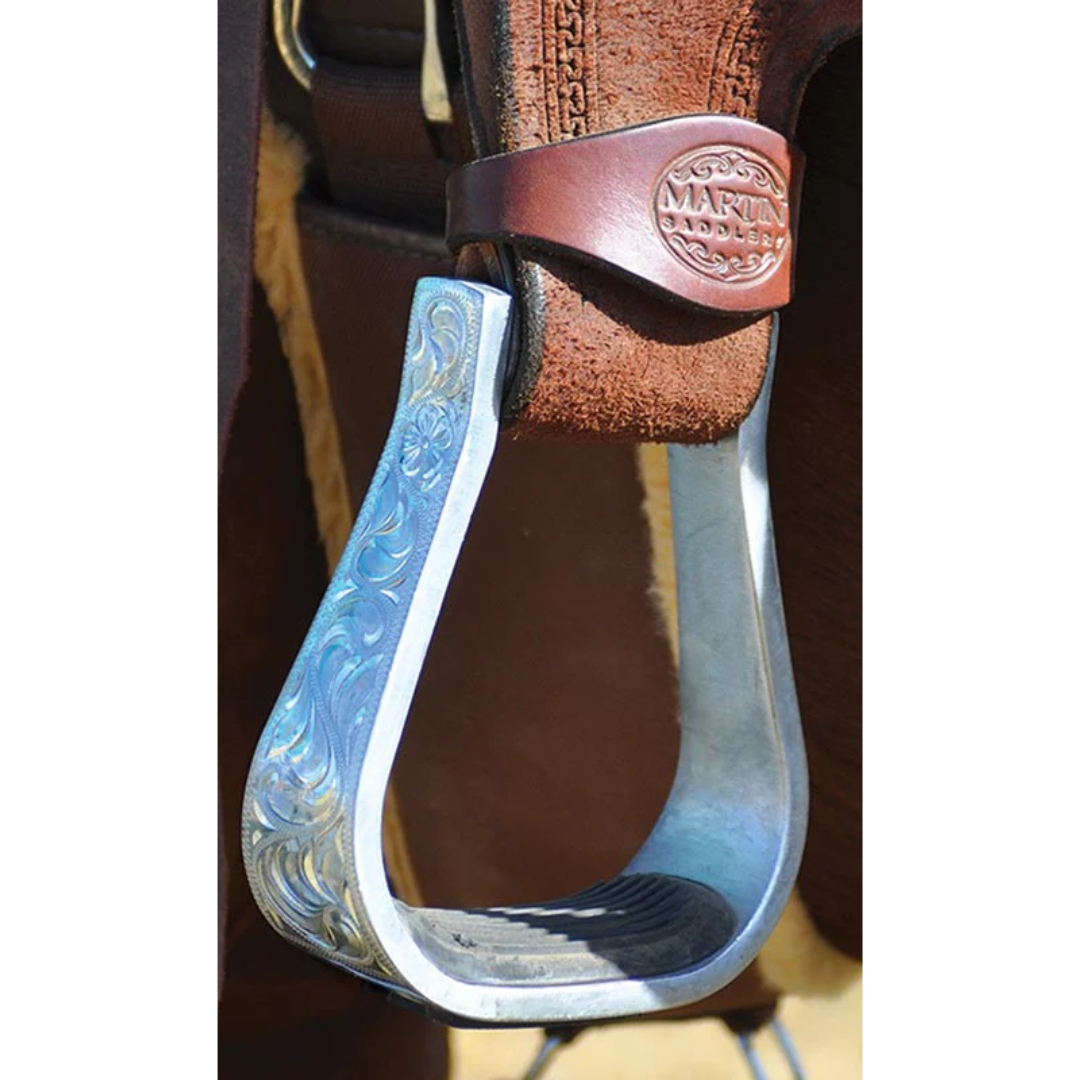 Martin Saddlery 2" Engraved Aluminum Stirrups With Rubber Tread