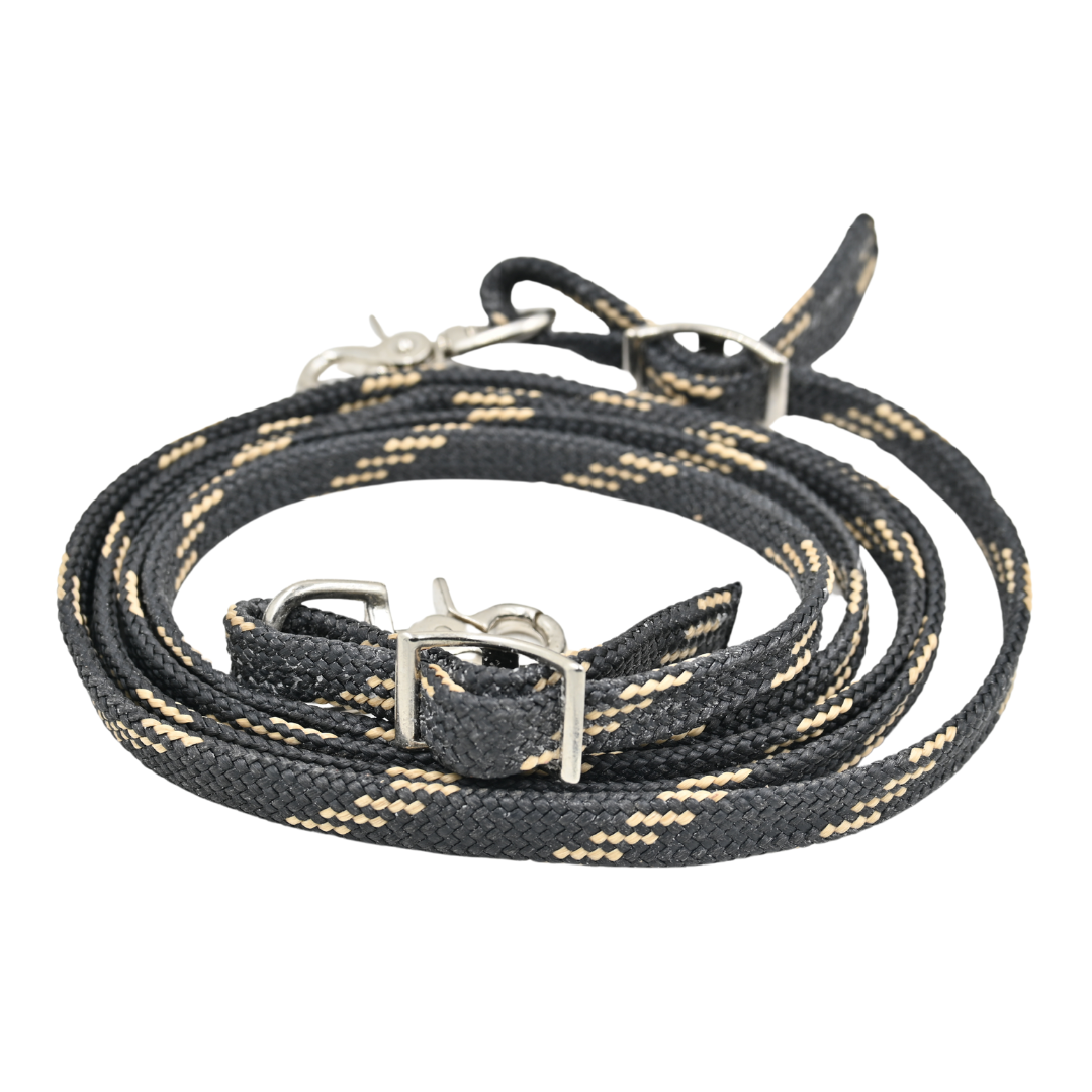 Martin Saddlery Waxed Nylon Roping Reins- Black and Tan