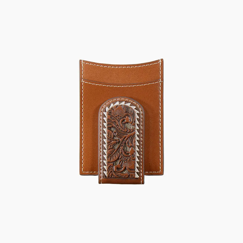 Nocona Leather Men's Floral Stamped Money Clip Wallet