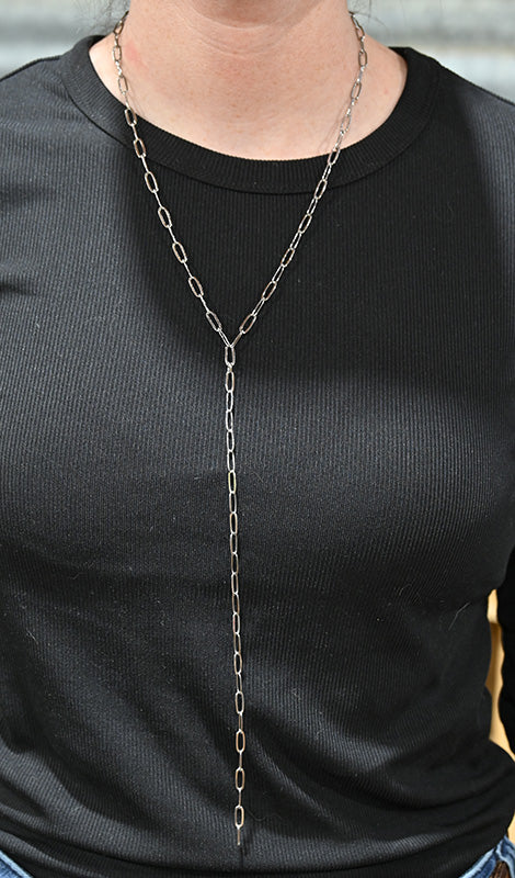 The Hadley Silver Plated Chain Lariat-20" Adjustable