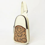 American Darling Cream Leather Sling Bag with Tooled Pocket