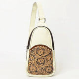 American Darling Cream Leather Sling Bag with Tooled Pocket