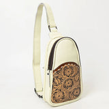 American Darling Cream Leather Sling Bag with Tooled Pocket