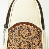 American Darling Cream Leather Sling Bag with Tooled Pocket