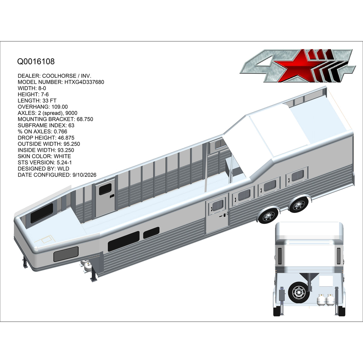 2027 4 Star 4 Horse Trailer with 13'8" Outback Living Quarters
