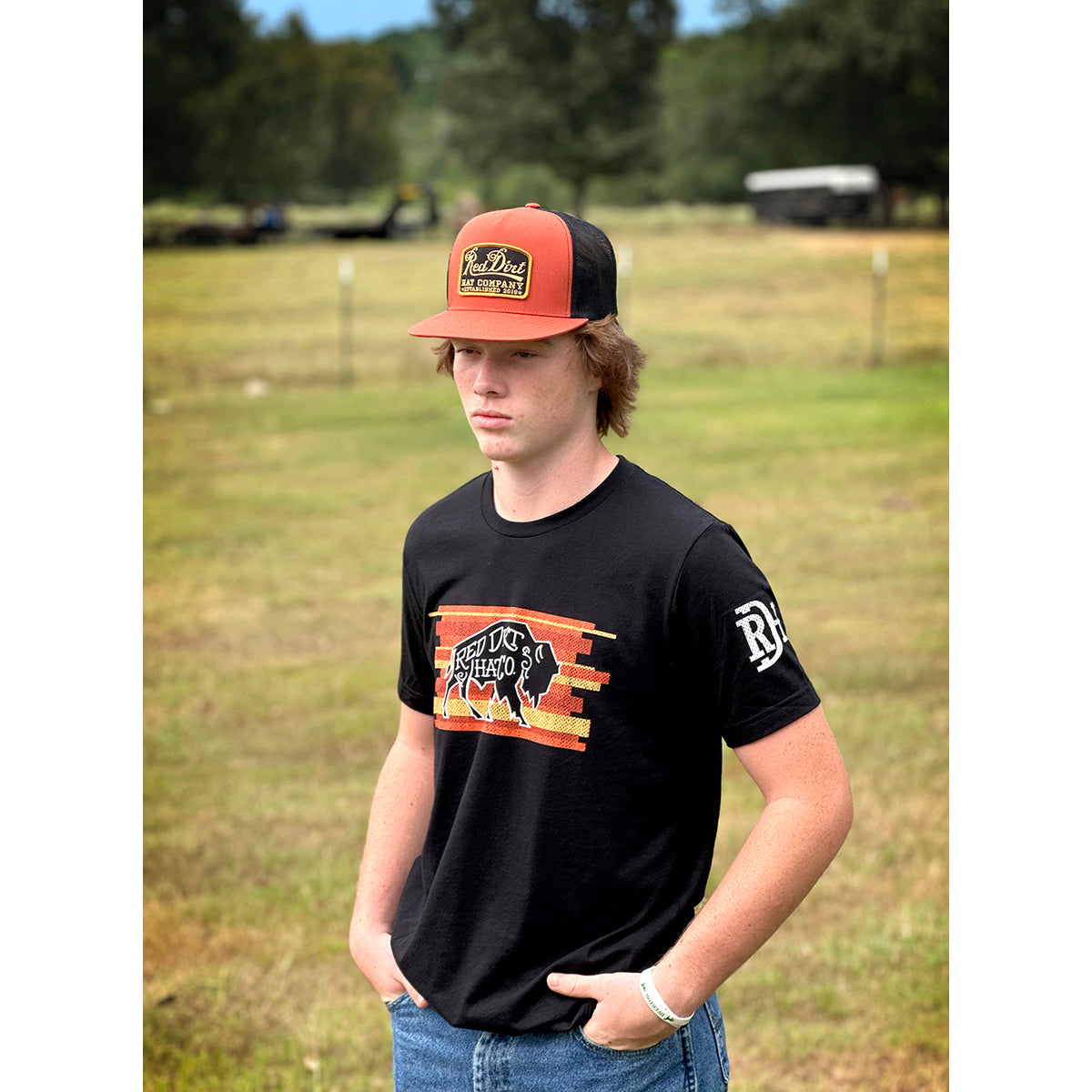 Red Dirt Hat Co. Burnt Orange and Black Mesh Guitar Cap