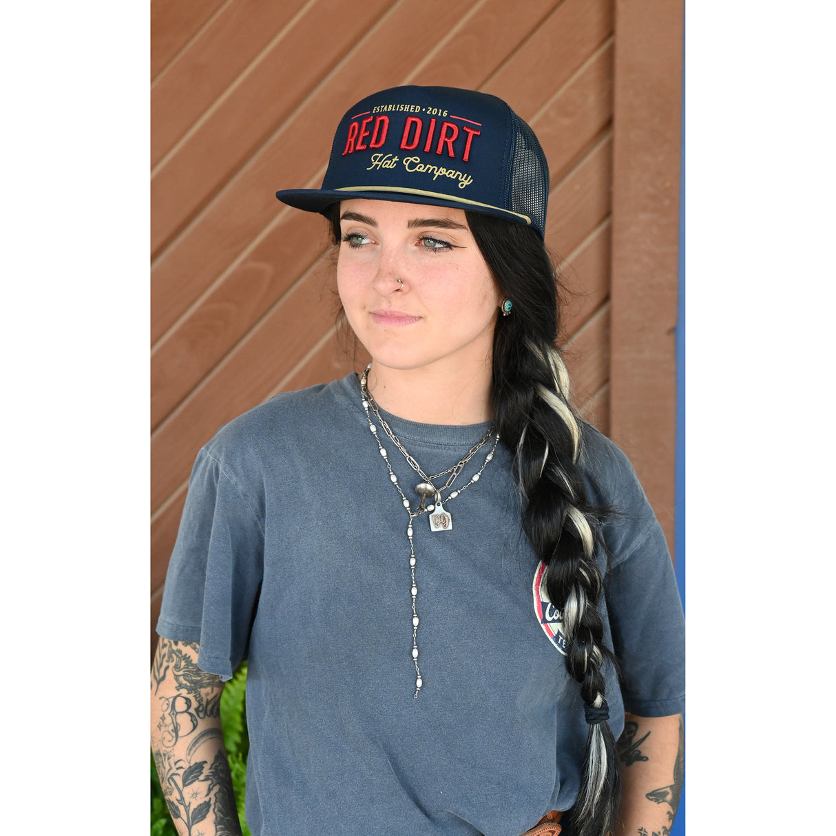 Red Dirt Hat Co. Papa Navy Mesh Flatbill Cap