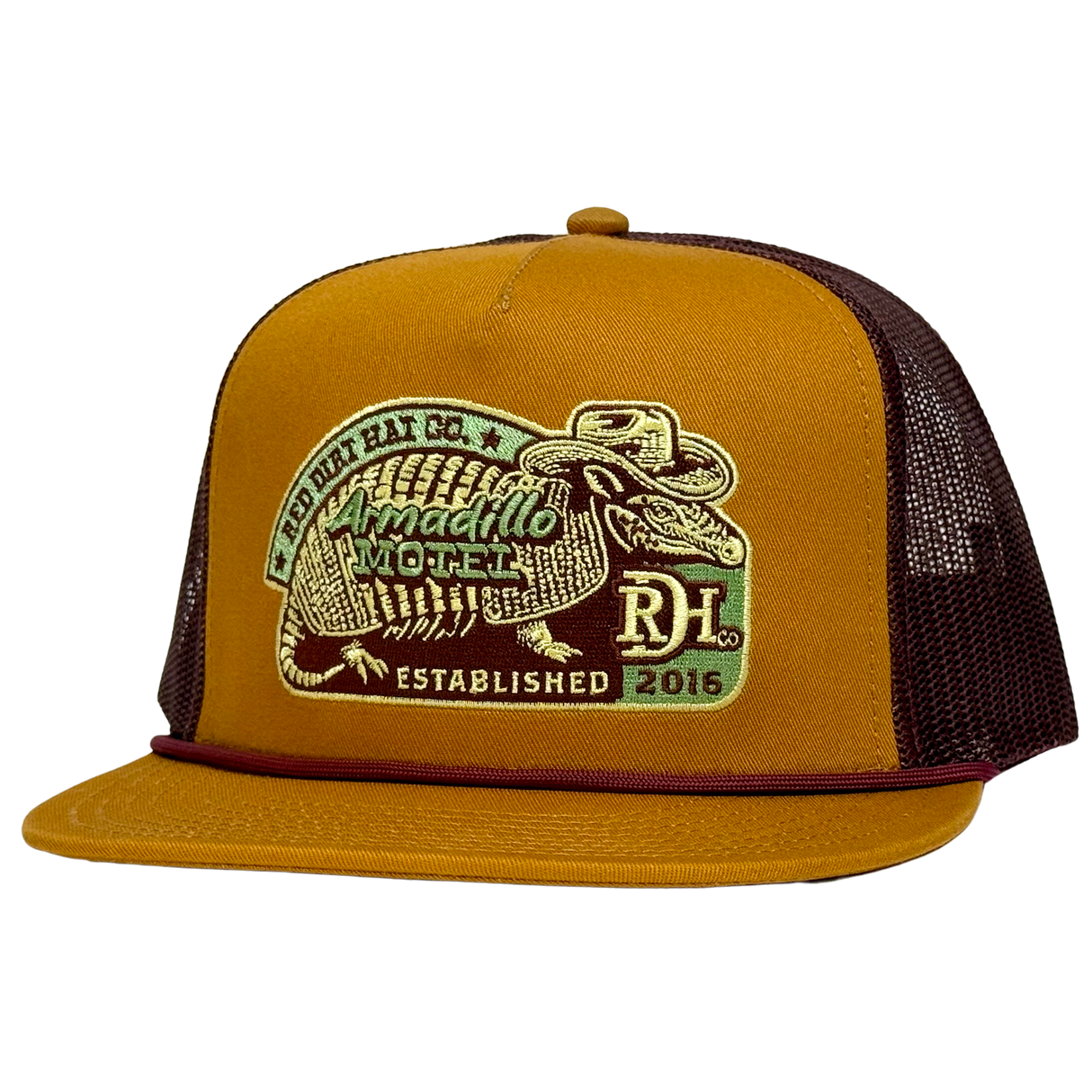Red Dirt Hat Co. Dillo Motel Mustard and Maroon Snapback Cap