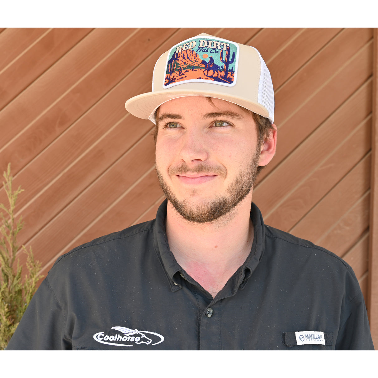 Red Dirt Hat Co. Lone Rider Tan and White Mesh Snapback Cap