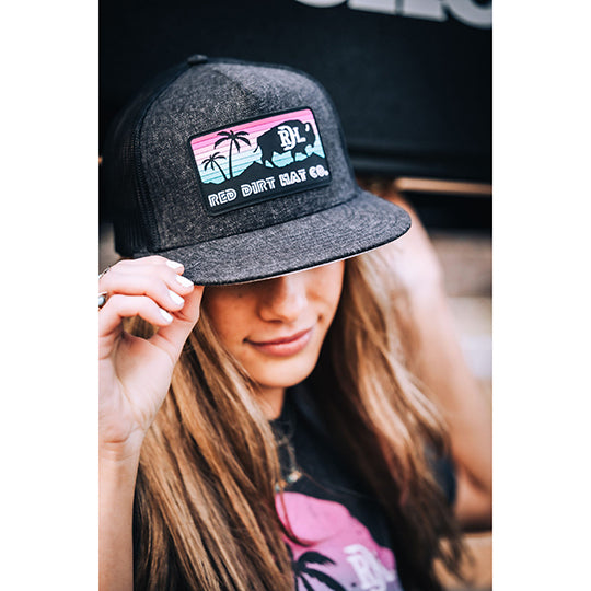 Red Dirt Hat Co. Heather Black and Black Mesh Cap with Miami Vice Patch