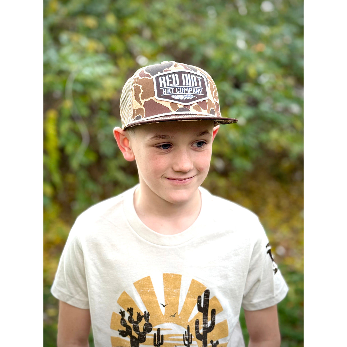 Red Dirt Hat Co. Old Skool Duck Camo and Tan Youth Mesh Cap