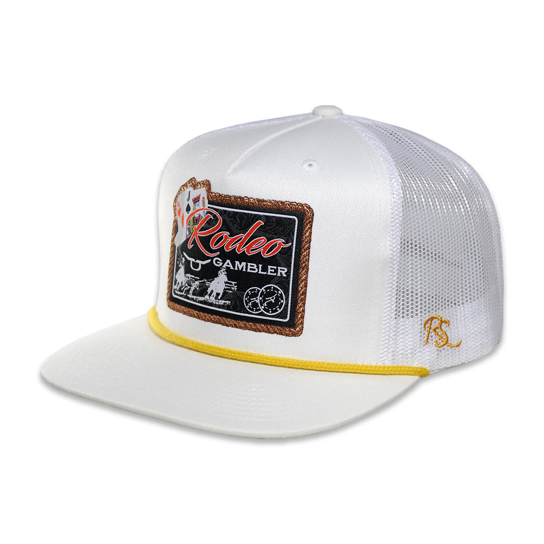 RopeSmart White Trucker Cap with Gambler Patch