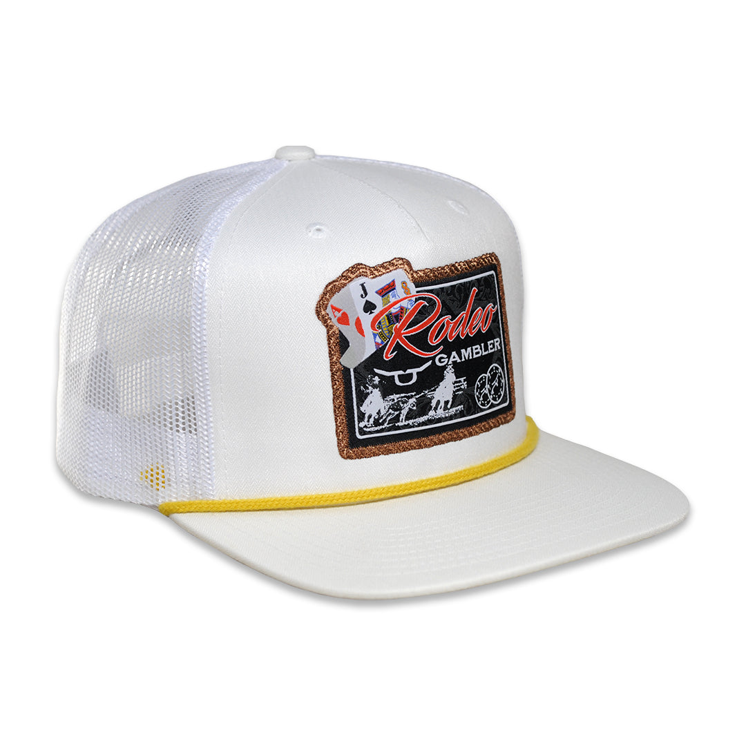 RopeSmart White Trucker Cap with Gambler Patch