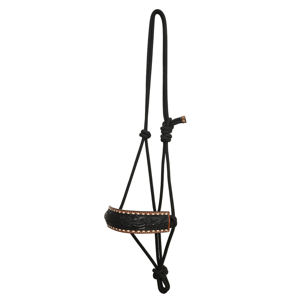 Rafter T Ranch Co. Rope Halter with Tooled Black Washed Noseband