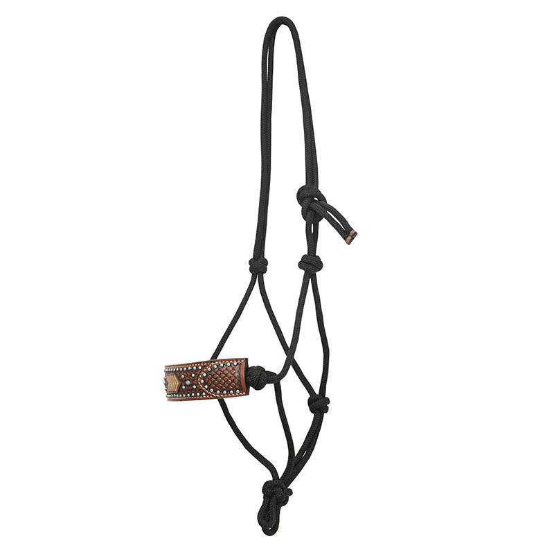 Rafter T Ranch Co. Rope Halter with Basket Tooling, Rawhide Weaving, Turquoise Beads