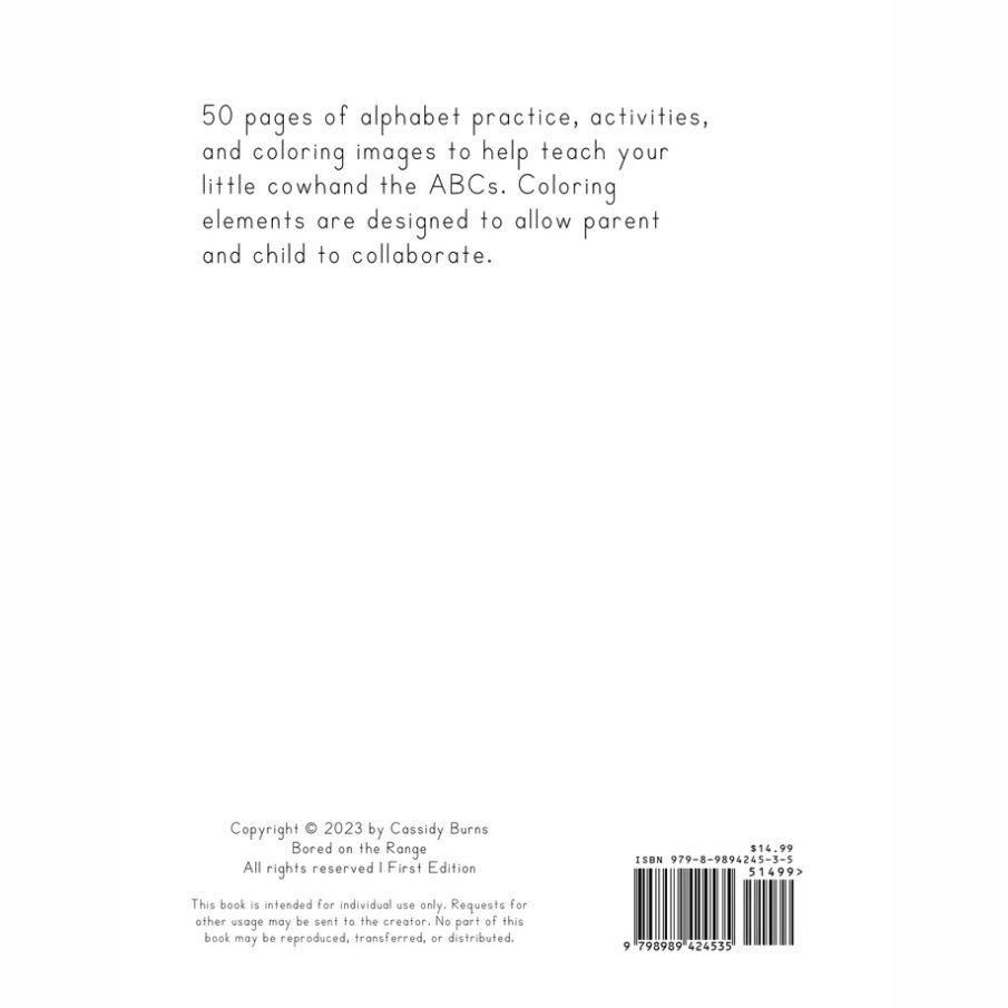Bored on the Range Rodeo: Pre-K & Kindergarten ABC Work Book