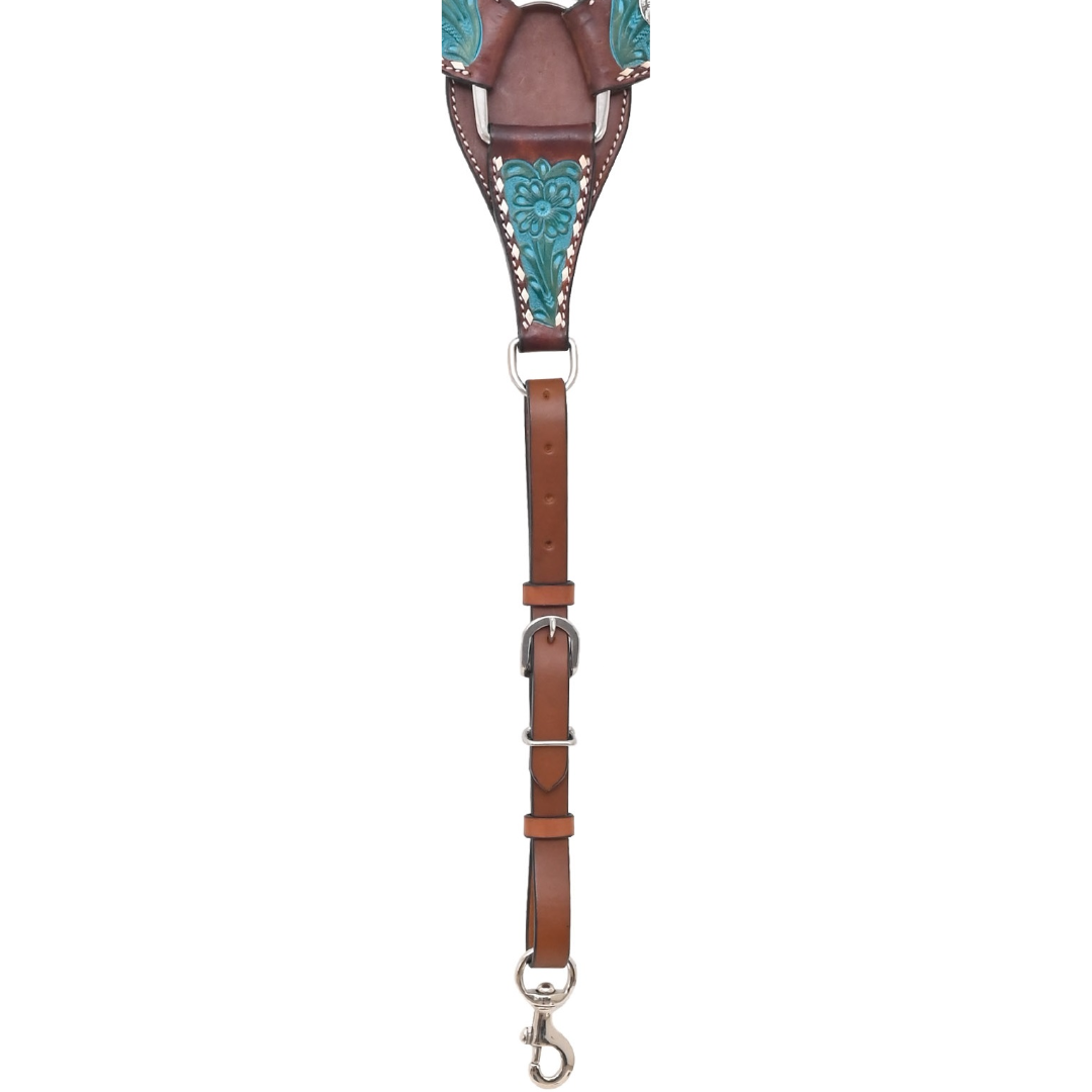 Rafter T Ranch Co. 2" Turquoise Washed Floral Tooled Breast Collar with Buffalo Nickel Conchos