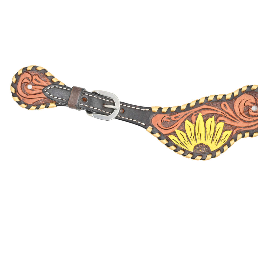 Rafter T Ranch Co. Painted Sunflower Ladies Spur Straps with Metallic Whipstitch