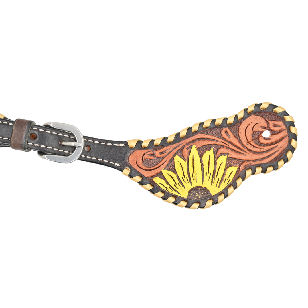 Rafter T Ranch Co. Painted Sunflower Ladies Spur Straps with Metallic Whipstitch