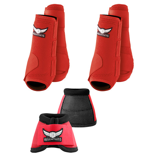 Relentless All Around Front, Hind & Bell Boot Combo Pack- Red