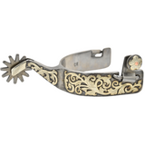 Classic Equine Performance Horse Spurs with Silver and Copper Scroll Overlay - 12pt Long Shank