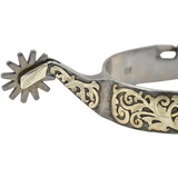 Classic Equine Performance Horse Spurs with Silver and Copper Scroll Overlay - 12pt Long Shank