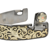 Classic Equine Performance Horse Spurs with Silver and Copper Scroll Overlay - 12pt Long Shank
