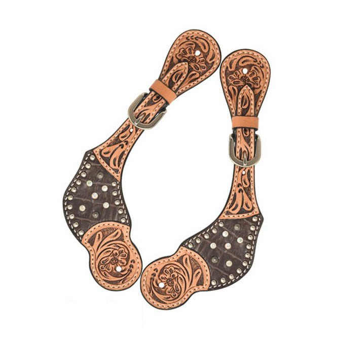 Rafter T Ranch Co. Ladies Spur Straps with Chocolate Gator Overlay and Studs
