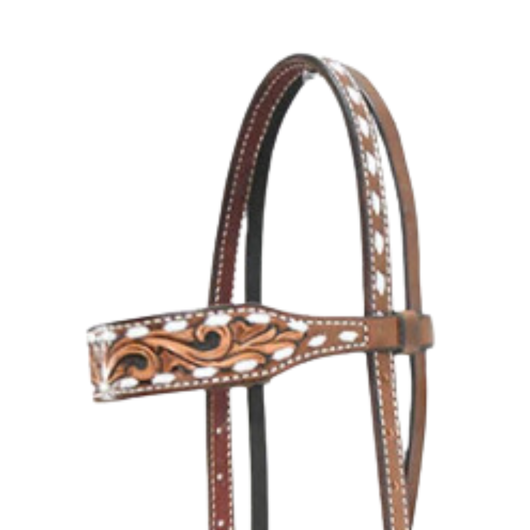 Scott Thomas Vintage Floral Tooled Browband Headstall with White Buckstitch