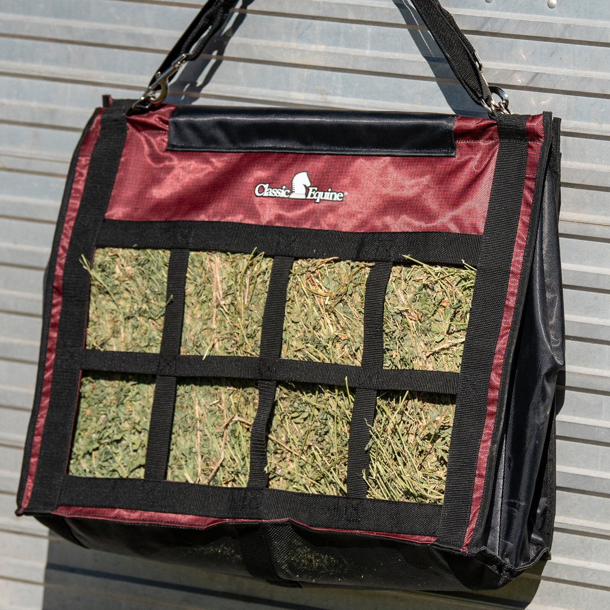 Classic Equine Top Load Hay Bag- Black/Ruby Basket