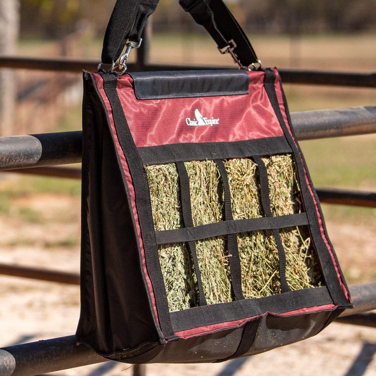 Classic Equine Top Load Hay Bag- Black/Ruby Basket