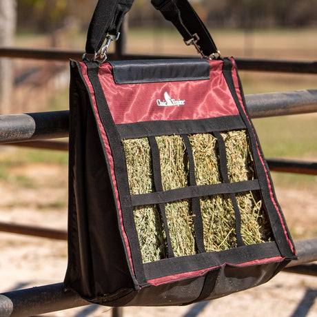 Classic Equine Top Load Hay Bag- Black/Ruby Basket