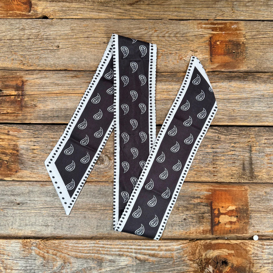 Rodeo Drive Black and White Paisley Print Twilly