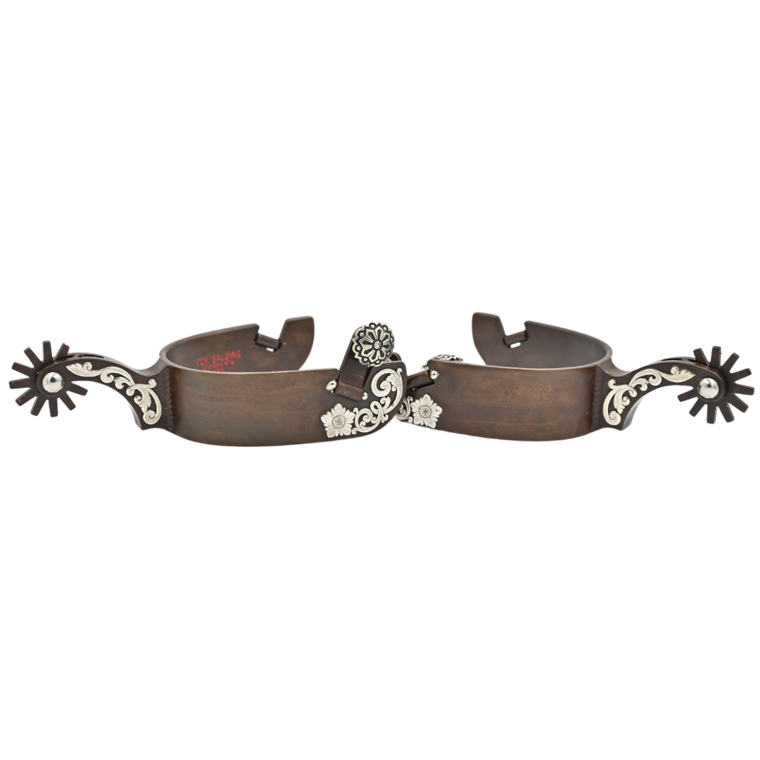 Tom Balding Men's Spurs with Silver Floral Overlay