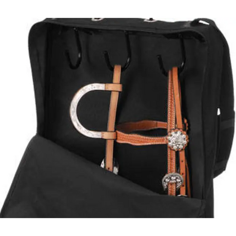 Tough-1 Bridle/Halter Bag w/ 3 Prong Tack Rack- Black