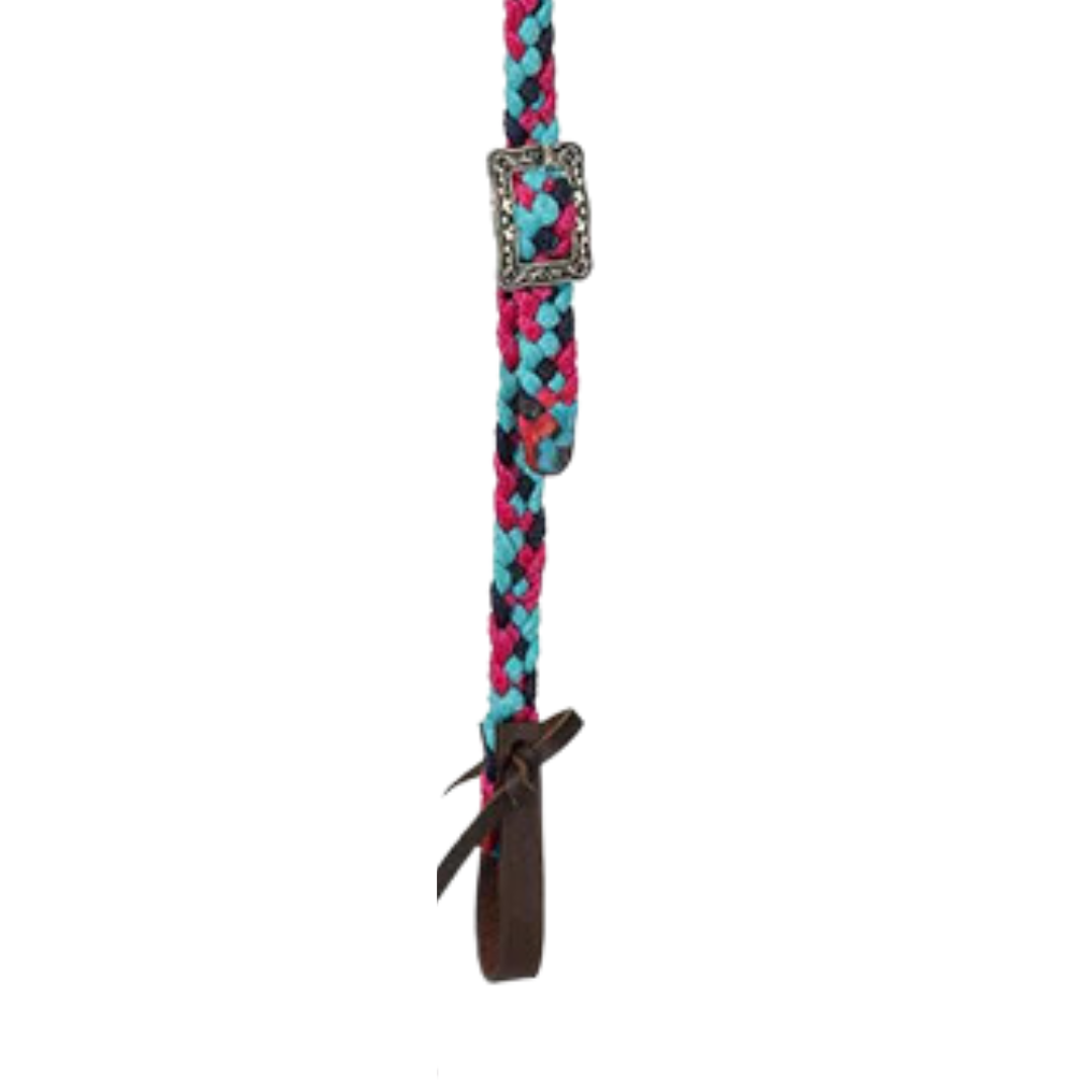 Tough 1 Muletape Slip Ear Headstall- Navy/Teal/Raspberry