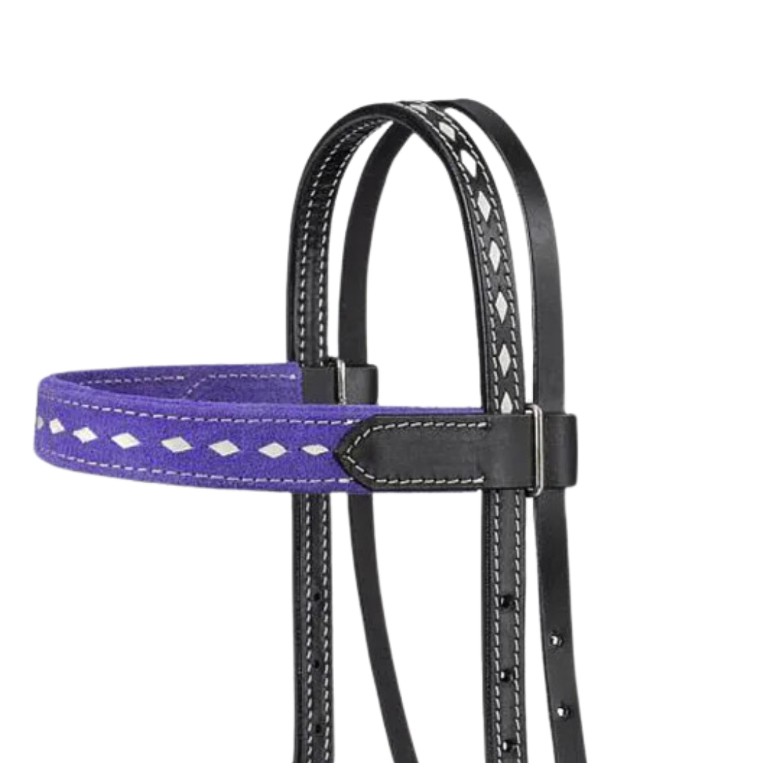 Tough 1 Purple Suede Browband Headstall with White Buckstitch