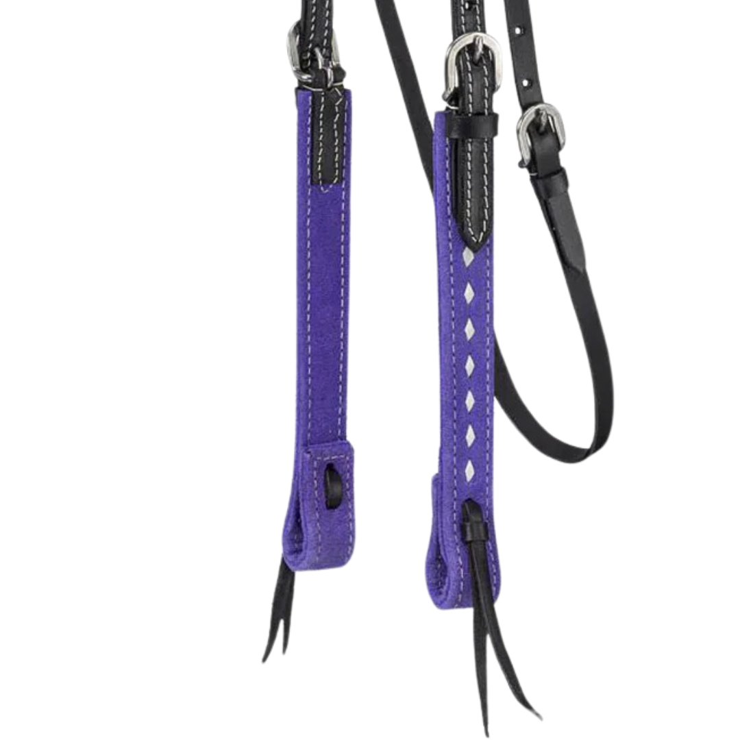 Tough 1 Purple Suede Browband Headstall with White Buckstitch
