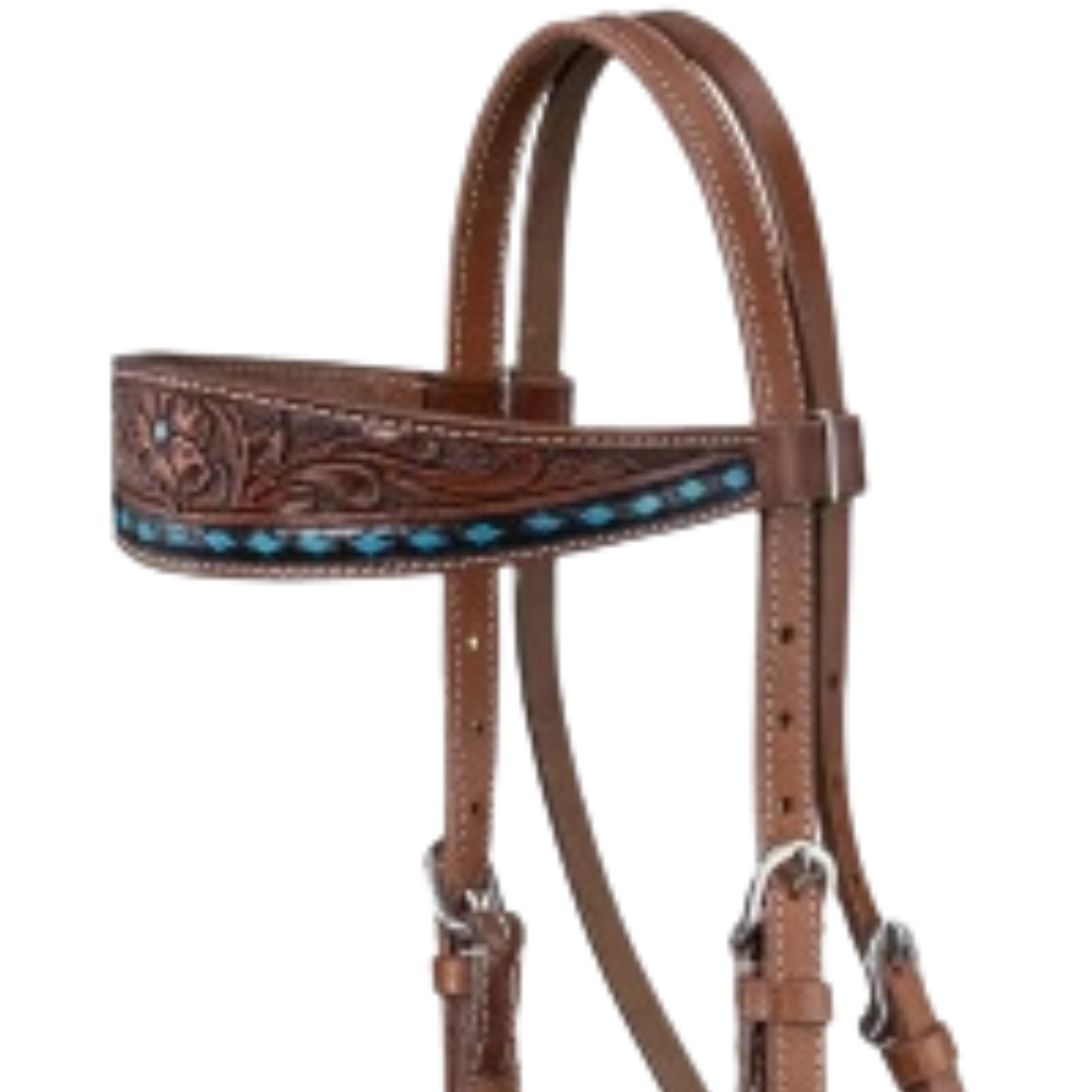 Tough 1 Turquoise Buckstitch Browband Headstall