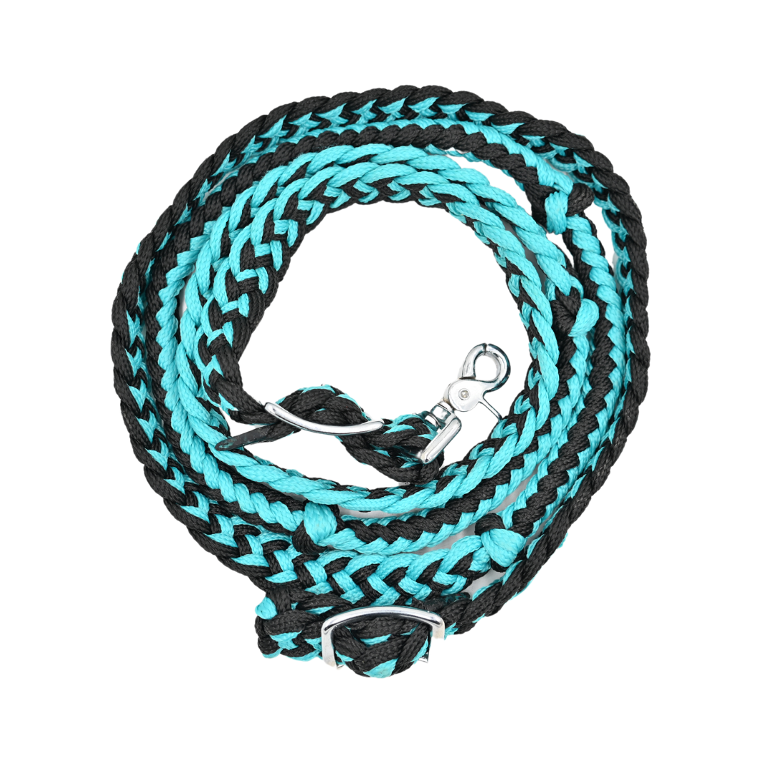Tough1 Deluxe Knotted Cord Roping Reins- Turquoise/Black