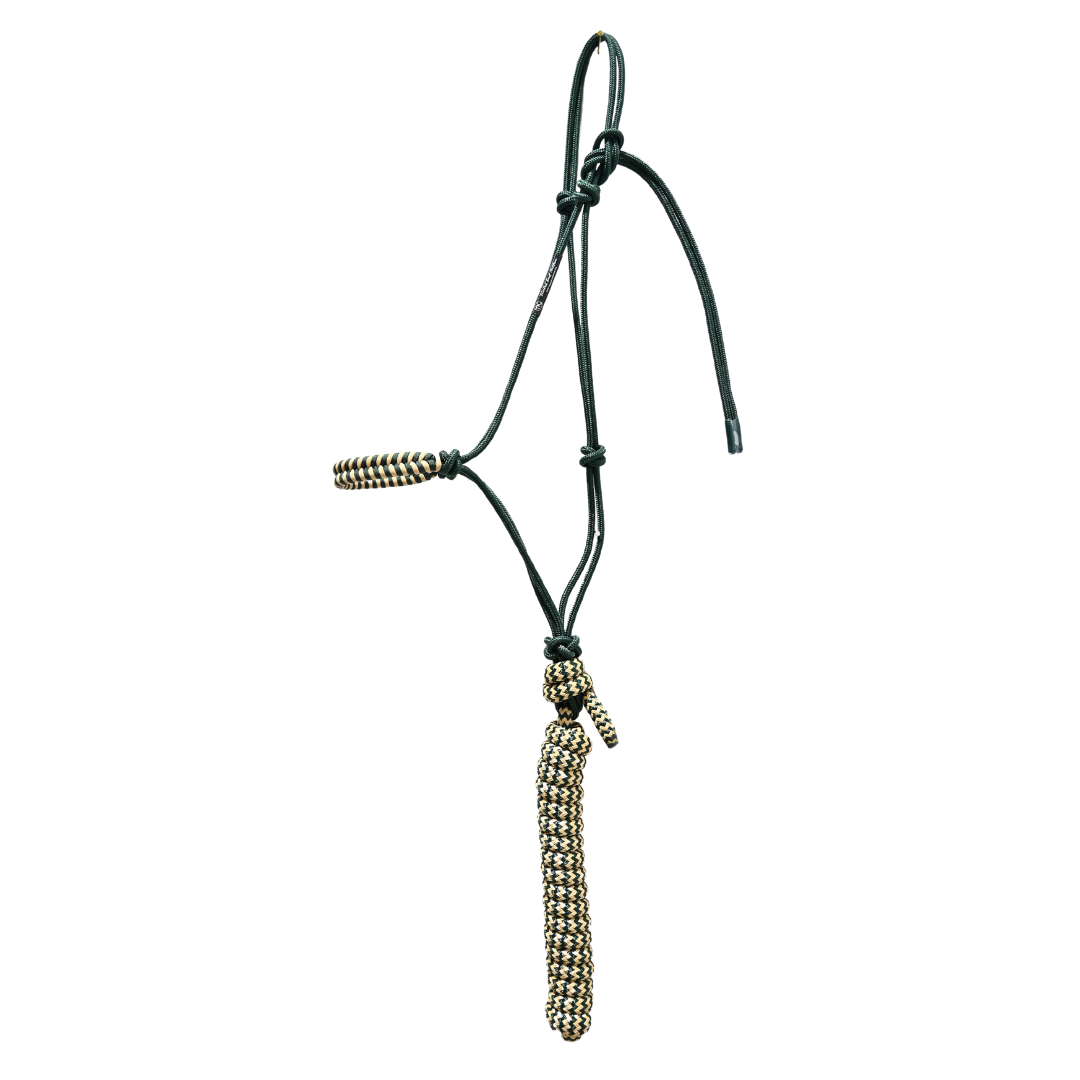 Twisted Knot Halters Braided Noseband Halter w/ 10" Lead- Hunter Green/Beige