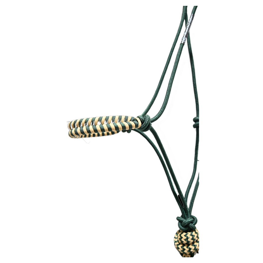 Twisted Knot Halters Braided Noseband Halter w/ 10" Lead- Hunter Green/Beige