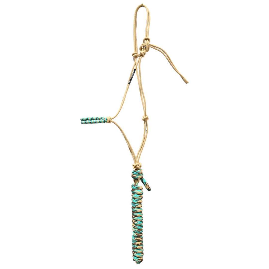 Twisted Knot Halters Braided Noseband Halter w/ 10' Lead- Turquoise/Chocolate/Beige