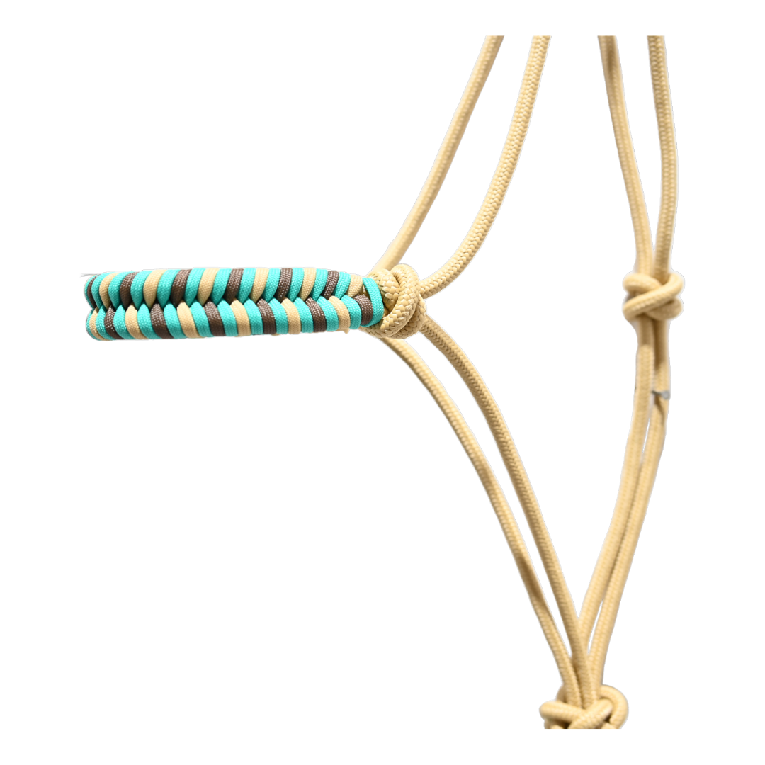 Twisted Knot Halters Braided Noseband Halter w/ 10' Lead- Turquoise/Chocolate/Beige