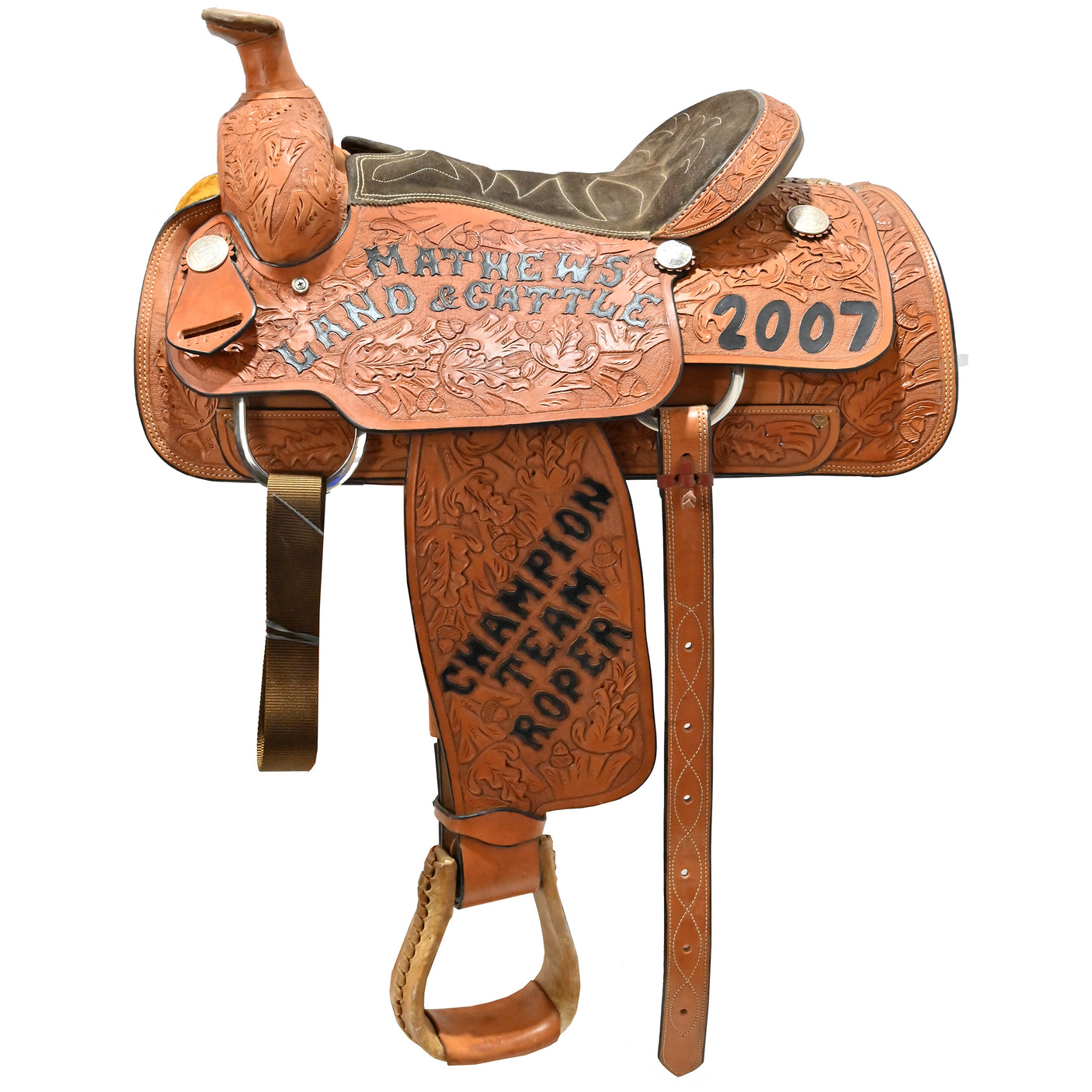 SALE PENDING! Used 14.5" No Maker Trophy Team Roping Saddle