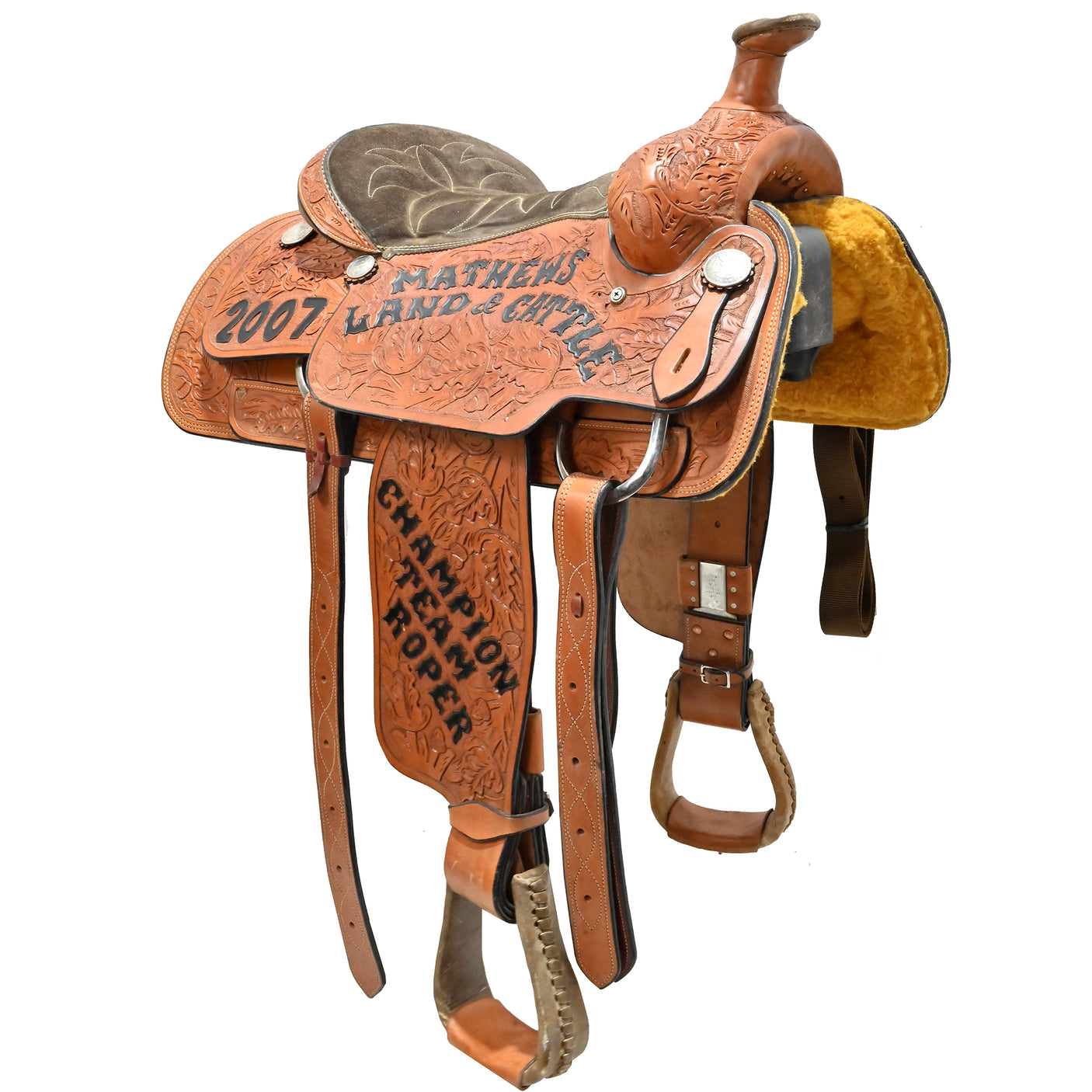 SALE PENDING! Used 14.5" No Maker Trophy Team Roping Saddle