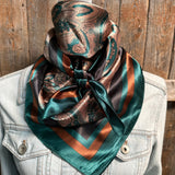 Rodeo Drive 35"x35" Emerald and Tan Paisley Wild Rag