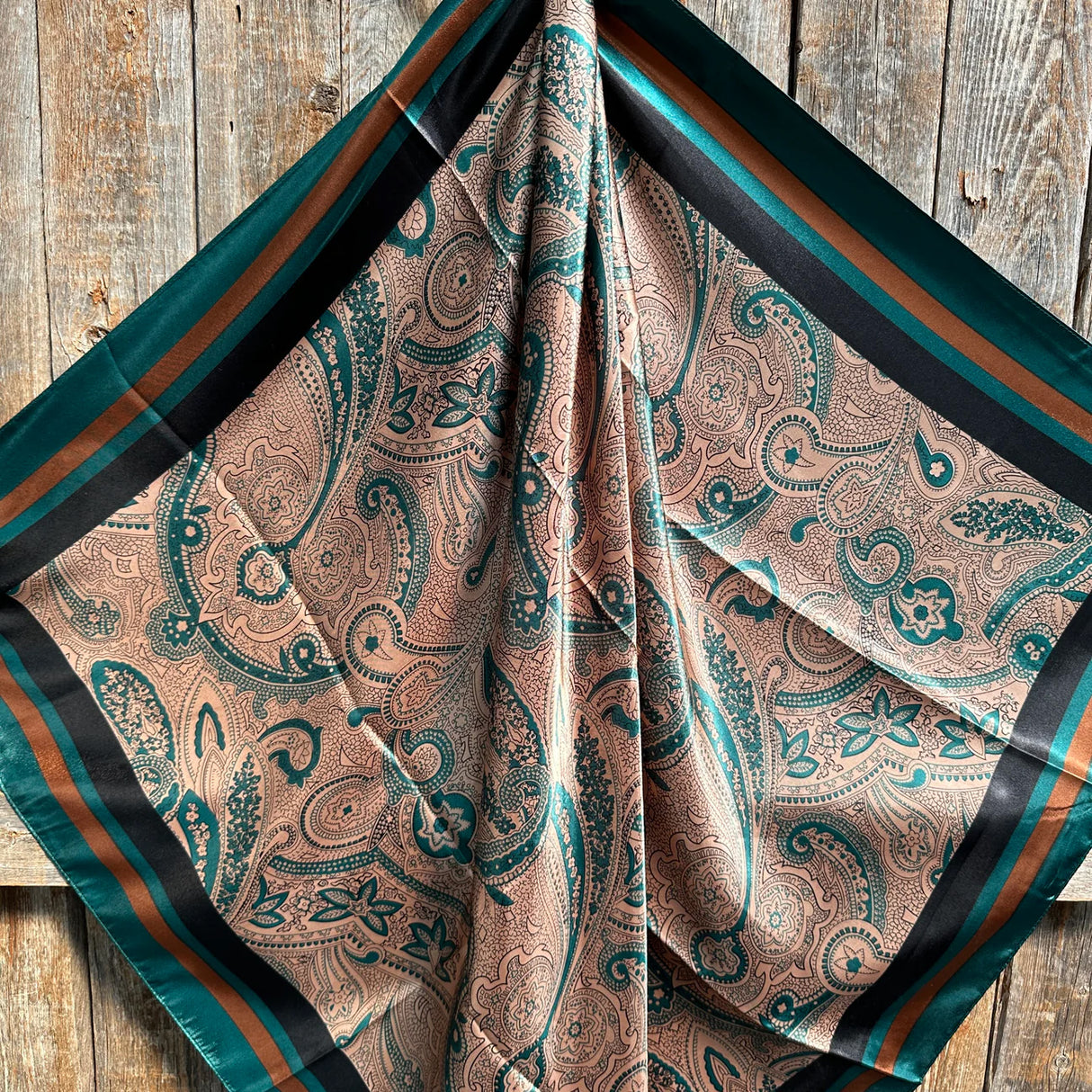 Rodeo Drive 35"x35" Emerald and Tan Paisley Wild Rag