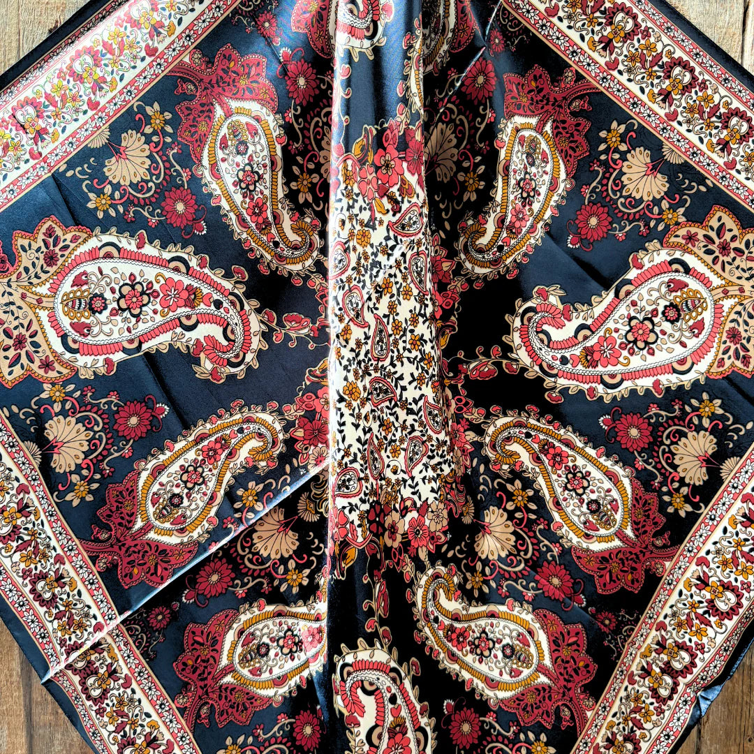 Rodeo Drive 35"x35" Navy and Burgundy Floral Paisley Wild Rag