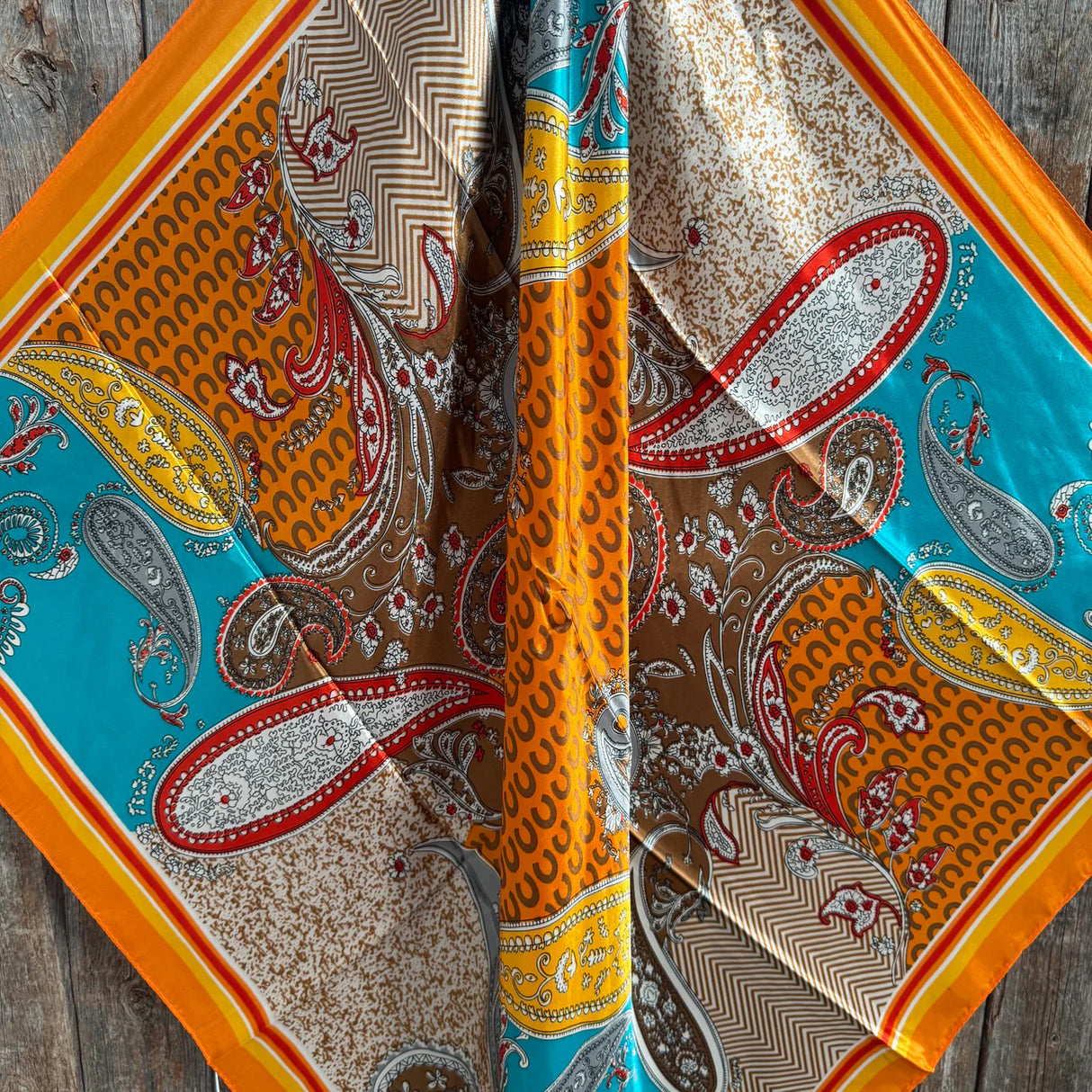 Rodeo Drive 35"x35" Orange and Turquoise Horseshoe Print Wild Rag